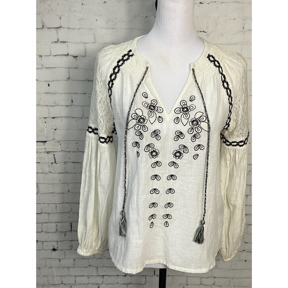 Anthropologie Calligraphie XS White Boho Lace Crochet Cotton Blouse Cottage - Picture 3 of 12